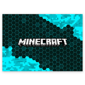 Поздравительная открытка с принтом MINECRAFT / МАЙНКРАФТ в Новосибирске, 100% бумага | плотность бумаги 280 г/м2, матовая, на обратной стороне линовка и место для марки
 | craft | creeper | dungeons | game | games | logo | mine | minecraft | miner | rhfan | vfqy | vfqyrhfan | zombie | данжен | зомби | игра | игры | крафт | крипер | лого | логотип | майкрафт | майн | майнкрафт | символ | скфае | ьшту | ьштускфае