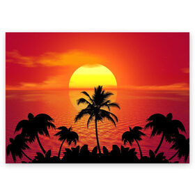 Поздравительная открытка с принтом Пальмы на фоне моря в Новосибирске, 100% бумага | плотность бумаги 280 г/м2, матовая, на обратной стороне линовка и место для марки
 | summer | восход | гаваи | гавайская | закат | лето | море | океан | отдых | отпуск | пальма | пальмы | солнце | туризм | туристическая