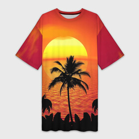 Платье-футболка 3D с принтом Пальмы на фоне моря в Новосибирске,  |  | Тематика изображения на принте: summer | восход | гаваи | гавайская | закат | лето | море | океан | отдых | отпуск | пальма | пальмы | солнце | туризм | туристическая