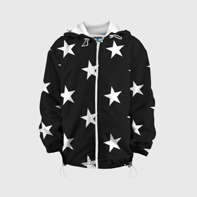 Детская куртка 3D с принтом Звёзды в Новосибирске, 100% полиэстер | застежка — молния, подол и капюшон оформлены резинкой с фиксаторами, по бокам — два кармана без застежек, один потайной карман на груди, плотность верхнего слоя — 90 г/м2; плотность флисового подклада — 260 г/м2 | Тематика изображения на принте: black | stars | астро | белые звёзды | звезда | звёздочка | звездочки | черный