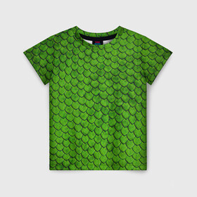 Детская футболка 3D с принтом зелёная чешуя  в Новосибирске, 100% гипоаллергенный полиэфир | прямой крой, круглый вырез горловины, длина до линии бедер, чуть спущенное плечо, ткань немного тянется | чешуя | чешуя ящерицы
