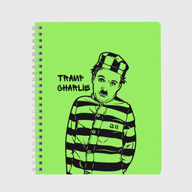 Тетрадь с принтом Tramp Charlie в Новосибирске, 100% бумага | 48 листов, плотность листов — 60 г/м2, плотность картонной обложки — 250 г/м2. Листы скреплены сбоку удобной пружинной спиралью. Уголки страниц и обложки скругленные. Цвет линий — светло-серый
 | актер | кино | смех | чарли