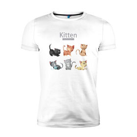 Мужская футболка хлопок Slim с принтом Милые котята в Новосибирске, 92% хлопок, 8% лайкра | приталенный силуэт, круглый вырез ворота, длина до линии бедра, короткий рукав | белый котенок | кот | котенок | коты | котята | кошечка | кошка | кошки | милые котята | милый котенок | няшки