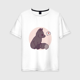 Женская футболка хлопок Oversize с принтом Чёрный лисенок в Новосибирске, 100% хлопок | свободный крой, круглый ворот, спущенный рукав, длина до линии бедер
 | арт | лис | лисёнок | любовь | рисунок | сердечко | сердце | чёрный