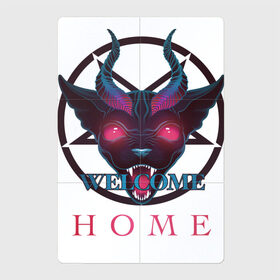 Магнитный плакат 2Х3 с принтом Welcome home в Новосибирске, Полимерный материал с магнитным слоем | 6 деталей размером 9*9 см | demon | devil | hell | home | welcome | готика | демон | дьявол | кот | надпись | пентаграмма | рога | сфинкс | черт
