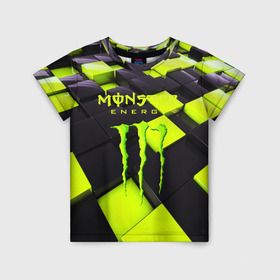 Детская футболка 3D с принтом MONSTER ENERGY в Новосибирске, 100% гипоаллергенный полиэфир | прямой крой, круглый вырез горловины, длина до линии бедер, чуть спущенное плечо, ткань немного тянется | energy | monster energy | кофеин | монстр | монстр энерджи | напиток | таурин | энергетик | энергетический напиток