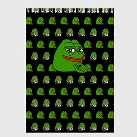 Скетчбук с принтом Frog Pepe в Новосибирске, 100% бумага
 | 48 листов, плотность листов — 100 г/м2, плотность картонной обложки — 250 г/м2. Листы скреплены сверху удобной пружинной спиралью | Тематика изображения на принте: meme | жаба | звук | лягушка | майнкрафт | мем | пепа | пепе | скин