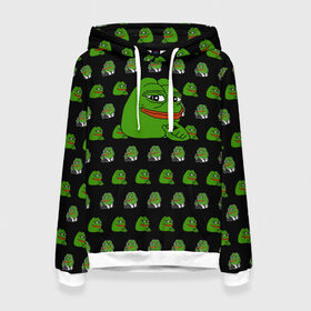 Женская толстовка 3D с принтом Frog Pepe в Новосибирске, 100% полиэстер  | двухслойный капюшон со шнурком для регулировки, мягкие манжеты на рукавах и по низу толстовки, спереди карман-кенгуру с мягким внутренним слоем. | meme | жаба | звук | лягушка | майнкрафт | мем | пепа | пепе | скин