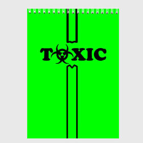 Скетчбук с принтом toxic в Новосибирске, 100% бумага
 | 48 листов, плотность листов — 100 г/м2, плотность картонной обложки — 250 г/м2. Листы скреплены сверху удобной пружинной спиралью | Тематика изображения на принте: toxic | противогаз | токсик | токсичный | ядовитый