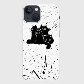 Чехол для iPhone 13 mini с принтом Черные котейки в Новосибирске,  |  | baby | cat | cute | kitty | аниме | анимешные | брызги красок | глаза | детям | животные | зверек | кавайный | киска | кот | котята | кошак | кошечка | кошка | малыши | милые | мордочка | няшные | прикольные