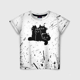 Детская футболка 3D с принтом Черные котейки в Новосибирске, 100% гипоаллергенный полиэфир | прямой крой, круглый вырез горловины, длина до линии бедер, чуть спущенное плечо, ткань немного тянется | baby | cat | cute | kitty | аниме | анимешные | брызги красок | глаза | детям | животные | зверек | кавайный | киска | кот | котята | кошак | кошечка | кошка | малыши | милые | мордочка | няшные | прикольные