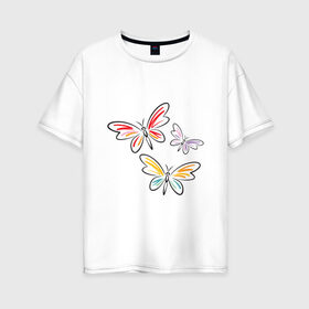 Женская футболка хлопок Oversize с принтом Бабочки в Новосибирске, 100% хлопок | свободный крой, круглый ворот, спущенный рукав, длина до линии бедер
 | бабочки | девушкам | полет