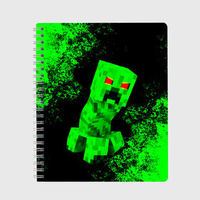 Тетрадь с принтом MINECRAFT CREEPER в Новосибирске, 100% бумага | 48 листов, плотность листов — 60 г/м2, плотность картонной обложки — 250 г/м2. Листы скреплены сбоку удобной пружинной спиралью. Уголки страниц и обложки скругленные. Цвет линий — светло-серый
 | Тематика изображения на принте: creeper | game | minecraft | блоки | игра | квадраты | компьютерная | крипер | криппер | майнкрафт | огонь