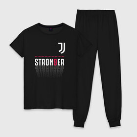 Женская пижама хлопок с принтом Juventus Stronger (2021) в Новосибирске, 100% хлопок | брюки и футболка прямого кроя, без карманов, на брюках мягкая резинка на поясе и по низу штанин | Тематика изображения на принте: 0x000000123 | juve | juventus | ronaldo | юве | ювентус