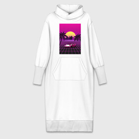 Платье удлиненное хлопок с принтом Ретро Закат в Новосибирске,  |  | закат | неон | пальмы | ретровейв | спорткар
