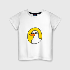 Детская футболка хлопок с принтом Утка в Новосибирске, 100% хлопок | круглый вырез горловины, полуприлегающий силуэт, длина до линии бедер | зря | иллюстрация | кря кря | мем | мемы | рисунок | смешно | современно | утка