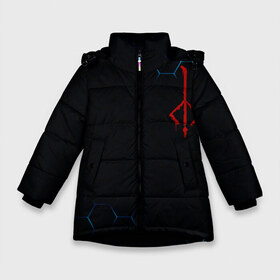 Зимняя куртка для девочек 3D с принтом DARK SOULS в Новосибирске, ткань верха — 100% полиэстер; подклад — 100% полиэстер, утеплитель — 100% полиэстер. | длина ниже бедра, удлиненная спинка, воротник стойка и отстегивающийся капюшон. Есть боковые карманы с листочкой на кнопках, утяжки по низу изделия и внутренний карман на молнии. 

Предусмотрены светоотражающий принт на спинке, радужный светоотражающий элемент на пуллере молнии и на резинке для утяжки. | Тематика изображения на принте: dark souls | dark souls iii | дарк солс | дарк соулс | темные души | черные души