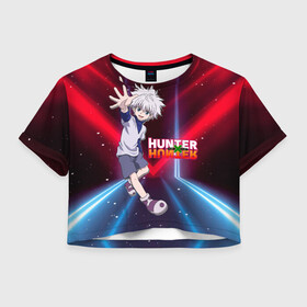 Женская футболка Crop-top 3D с принтом Киллуа Hunter x Hunter в Новосибирске, 100% полиэстер | круглая горловина, длина футболки до линии талии, рукава с отворотами | anime | hunter | hunter x hunter | killua | zoldyck | аниме | зодиак | охотник | охотники