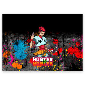 Поздравительная открытка с принтом Хисока Hunter x Hunter в Новосибирске, 100% бумага | плотность бумаги 280 г/м2, матовая, на обратной стороне линовка и место для марки
 | Тематика изображения на принте: anime | hunter | hunter x hunter | zoldyck | аниме | зодиак | охотник | охотники | хисока