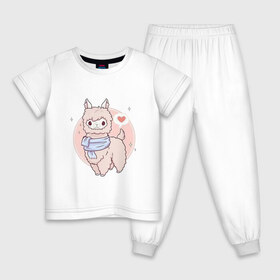 Детская пижама хлопок с принтом Милая лама в Новосибирске, 100% хлопок |  брюки и футболка прямого кроя, без карманов, на брюках мягкая резинка на поясе и по низу штанин
 | арт | звёзды | лама | любовь | мерцание | рисунок | розовый | сердечко | сердце | синий | сияние | шарф