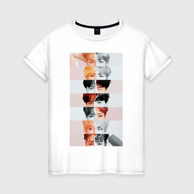 Женская футболка хлопок с принтом BTS в Новосибирске, 100% хлопок | прямой крой, круглый вырез горловины, длина до линии бедер, слегка спущенное плечо | bts | k pop. кейпоп | битс | бтс | кей поп | намджун | сокджин | тэхен | хосок | чимин | чонгук | юнги | япония