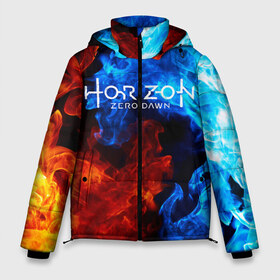 Мужская зимняя куртка 3D с принтом Horizon Zero Dawn FIRE в Новосибирске, верх — 100% полиэстер; подкладка — 100% полиэстер; утеплитель — 100% полиэстер | длина ниже бедра, свободный силуэт Оверсайз. Есть воротник-стойка, отстегивающийся капюшон и ветрозащитная планка. 

Боковые карманы с листочкой на кнопках и внутренний карман на молнии. | Тематика изображения на принте: aloy | antasy girl | art | artwork | digital art | fantasy | horizon | horizon: zero dawn | landscape | tallneck | warrior fantasy | weapon | zero dawn