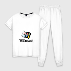 Женская пижама хлопок с принтом Windows 98 в Новосибирске, 100% хлопок | брюки и футболка прямого кроя, без карманов, на брюках мягкая резинка на поясе и по низу штанин | Тематика изображения на принте: microsoft | windows | windows98 | виндовс | майкрософт