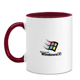 Кружка двухцветная с принтом Windows 98 в Новосибирске, керамика | объем — 330 мл, диаметр — 80 мм. Цветная ручка и кайма сверху, в некоторых цветах — вся внутренняя часть | Тематика изображения на принте: microsoft | windows | windows98 | виндовс | майкрософт