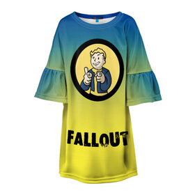 Детское платье 3D с принтом Fallout/Фоллаут в Новосибирске, 100% полиэстер | прямой силуэт, чуть расширенный к низу. Круглая горловина, на рукавах — воланы | boy | fallout | new vegas | nuka cola | апокалипсис | бандиты | вегас | война | градиент | девочкам | детям | игра | логотипы игр | мальчикам | оружие | парни | пистолеты | подростковые | постапокалипсис | убежище