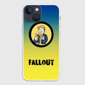 Чехол для iPhone 13 mini с принтом Fallout Фоллаут в Новосибирске,  |  | Тематика изображения на принте: boy | fallout | new vegas | nuka cola | апокалипсис | бандиты | вегас | война | градиент | девочкам | детям | игра | логотипы игр | мальчикам | оружие | парни | пистолеты | подростковые | постапокалипсис | убежище