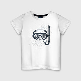 Детская футболка хлопок с принтом Aquaholic в Новосибирске, 100% хлопок | круглый вырез горловины, полуприлегающий силуэт, длина до линии бедер | аквалангист | водолаз | дайвер | дайвинг | маска с трубкой | море | океан | плавание | пловец | погружение | под водой | подводное плавание