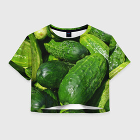 Женская футболка Crop-top 3D с принтом Огурцы в Новосибирске, 100% полиэстер | круглая горловина, длина футболки до линии талии, рукава с отворотами | еда | зелень | огород | огурец | огуречик | огурцы | огурчик | огурчики | природа | растение | растения | флора