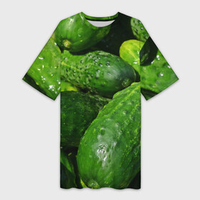 Платье-футболка 3D с принтом Огурцы в Новосибирске,  |  | еда | зелень | огород | огурец | огуречик | огурцы | огурчик | огурчики | природа | растение | растения | флора