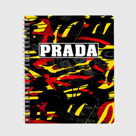 Тетрадь с принтом PRADA в Новосибирске, 100% бумага | 48 листов, плотность листов — 60 г/м2, плотность картонной обложки — 250 г/м2. Листы скреплены сбоку удобной пружинной спиралью. Уголки страниц и обложки скругленные. Цвет линий — светло-серый
 | Тематика изображения на принте: prada | prada gang | prada style | prada принт | prada футболка | парада стиль | прада | прада принт | прада футболка