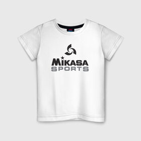 Детская футболка хлопок с принтом MIKASA SPORTS в Новосибирске, 100% хлопок | круглый вырез горловины, полуприлегающий силуэт, длина до линии бедер | beach | mikasa | voleybal | volleyball | волебол | волейбол | волейболист | волейболистка | воллейбол | микаса | пляжный