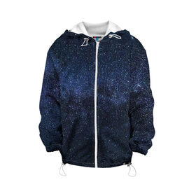 Детская куртка 3D с принтом звездное небо в Новосибирске, 100% полиэстер | застежка — молния, подол и капюшон оформлены резинкой с фиксаторами, по бокам — два кармана без застежек, один потайной карман на груди, плотность верхнего слоя — 90 г/м2; плотность флисового подклада — 260 г/м2 | neon | space | stars | звезды | млечный путь