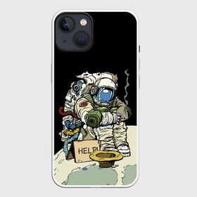 Чехол для iPhone 13 с принтом Help в Новосибирске,  |  | coin | cosmonaut | cosmos | hat | moon | planet | space | spacesuit | космонавт | космос | луна | монета | планета | шляпа