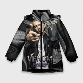 Зимняя куртка для девочек 3D с принтом Eminem-Venom в Новосибирске, ткань верха — 100% полиэстер; подклад — 100% полиэстер, утеплитель — 100% полиэстер. | длина ниже бедра, удлиненная спинка, воротник стойка и отстегивающийся капюшон. Есть боковые карманы с листочкой на кнопках, утяжки по низу изделия и внутренний карман на молнии. 

Предусмотрены светоотражающий принт на спинке, радужный светоотражающий элемент на пуллере молнии и на резинке для утяжки. | eminem | rap | venom eminem | рэп | хип хоп | эминем