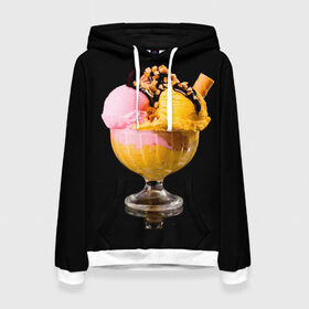 Женская толстовка 3D с принтом Мороженое в Новосибирске, 100% полиэстер  | двухслойный капюшон со шнурком для регулировки, мягкие манжеты на рукавах и по низу толстовки, спереди карман-кенгуру с мягким внутренним слоем. | мороженое | сладости | стакан | чёрный | шоколад