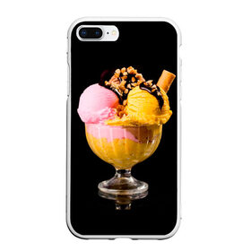 Чехол для iPhone 7Plus/8 Plus матовый с принтом Мороженое в Новосибирске, Силикон | Область печати: задняя сторона чехла, без боковых панелей | Тематика изображения на принте: мороженое | сладости | стакан | чёрный | шоколад
