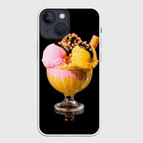 Чехол для iPhone 13 mini с принтом Мороженое в Новосибирске,  |  | мороженое | сладости | стакан | чёрный | шоколад