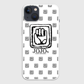 Чехол для iPhone 13 с принтом Лого джоджо белый в Новосибирске,  |  | anime | jojo | jojo’s bizarre adventure | аниме | анимэ | биззаре адвенчер | джо | джо джо | джоджо | джонатан джостар | дзёсукэ хигасиката | дзётаро кудзё | жожо | игги | кира | лого | манга | невероятные приключения