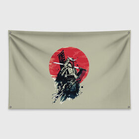 Флаг-баннер с принтом Samurai man в Новосибирске, 100% полиэстер | размер 67 х 109 см, плотность ткани — 95 г/м2; по краям флага есть четыре люверса для крепления | бамбук | катана | сакура | самурай | япония