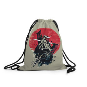Рюкзак-мешок 3D с принтом Samurai man в Новосибирске, 100% полиэстер | плотность ткани — 200 г/м2, размер — 35 х 45 см; лямки — толстые шнурки, застежка на шнуровке, без карманов и подкладки | бамбук | катана | сакура | самурай | япония