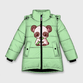 Зимняя куртка для девочек 3D с принтом пандочка с бамбуком в Новосибирске, ткань верха — 100% полиэстер; подклад — 100% полиэстер, утеплитель — 100% полиэстер. | длина ниже бедра, удлиненная спинка, воротник стойка и отстегивающийся капюшон. Есть боковые карманы с листочкой на кнопках, утяжки по низу изделия и внутренний карман на молнии. 

Предусмотрены светоотражающий принт на спинке, радужный светоотражающий элемент на пуллере молнии и на резинке для утяжки. | бамбук | бирюзовый | милая панда | милое существо | милость | мультяшка | мультяшная панда | панда | панда с бамбуком