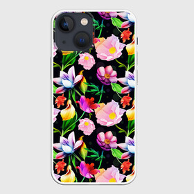 Чехол для iPhone 13 mini с принтом Разноцветие в Новосибирске,  |  | fashion | flower pattern | бабочки | девушкам | зелень | лепестки | лето | листья | маки | марта | нежные | паттерн | пионы | подарок | природа | растения | ромашки | тропики | тропические | узоры | цветочки
