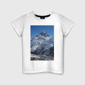 Детская футболка хлопок с принтом Эверест в Новосибирске, 100% хлопок | круглый вырез горловины, полуприлегающий силуэт, длина до линии бедер | Тематика изображения на принте: вершина | возвышеность | гора | холм | эверест