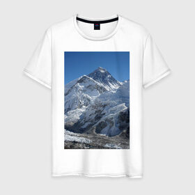 Мужская футболка хлопок с принтом Эверест в Новосибирске, 100% хлопок | прямой крой, круглый вырез горловины, длина до линии бедер, слегка спущенное плечо. | вершина | возвышеность | гора | холм | эверест