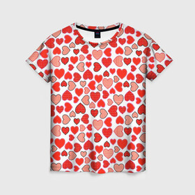 Женская футболка 3D с принтом Сердечки паттерн в Новосибирске, 100% полиэфир ( синтетическое хлопкоподобное полотно) | прямой крой, круглый вырез горловины, длина до линии бедер | cute | love is | valentines day | you | алые | валентина | влюбленные | девушке | день рождения | дружба | жена | лучшая | любимая | люблю | любовь | мама | марта | милые | нежные | подарок | свадьба | серде | сердца