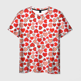 Мужская футболка 3D с принтом Сердечки паттерн в Новосибирске, 100% полиэфир | прямой крой, круглый вырез горловины, длина до линии бедер | Тематика изображения на принте: cute | love is | valentines day | you | алые | валентина | влюбленные | девушке | день рождения | дружба | жена | лучшая | любимая | люблю | любовь | мама | марта | милые | нежные | подарок | свадьба | серде | сердца